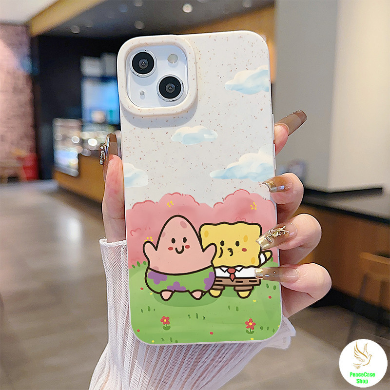 COD-ในไทย🔥เคสแฟชั่น SpongeBob น่ารัก ภาพวาดง่ายๆ สําหรับiPhone 7 8 X 11 12 13 14 15 TPU เคสท์สีข้าวส