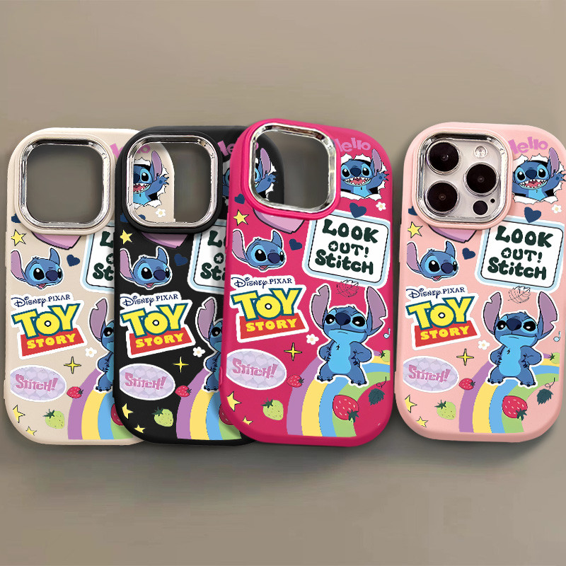 การ์ตูนสายรุ้งstitchเคสโทรศัพท์เข้ากันได้สําหรับiphone 15 14 13 12 11 Pro Max Xr X Xs Max 7 8 SE 2020 เลนส์โลหะป้องกันกันกระแทกซิลิโคนอ่อนนุ่มปกหลัง