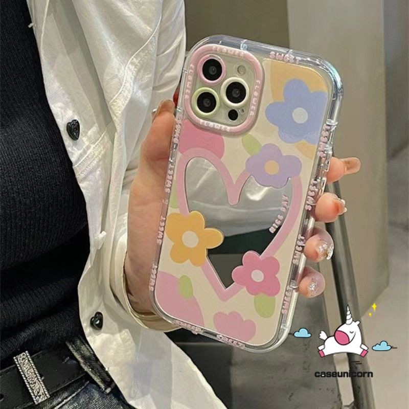แฟชั่นดอกไม้สีน่ารักดอกไม้สดสําหรับredmi 13C 12C A3 12 9A 10A 9C NFCหมายเหตุ 9 13 11 9s 8 10 12 Pro Max Poco M6 C55 C65 X6 Proการ์ตูนสร้อยข้อมือหรูหรากระจกMake Upกรณี