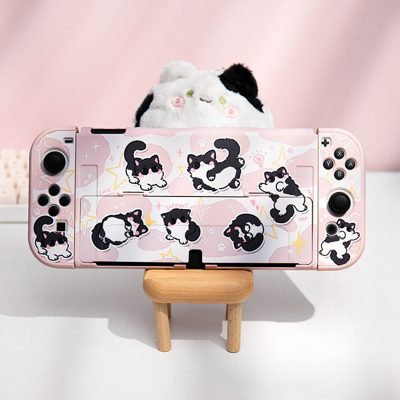 เคสป้องกัน Nintendo Switch เคสป้องกันแมวสีดําและสีขาวน่ารักเหมาะสําหรับรุ่น V1V2&OLED