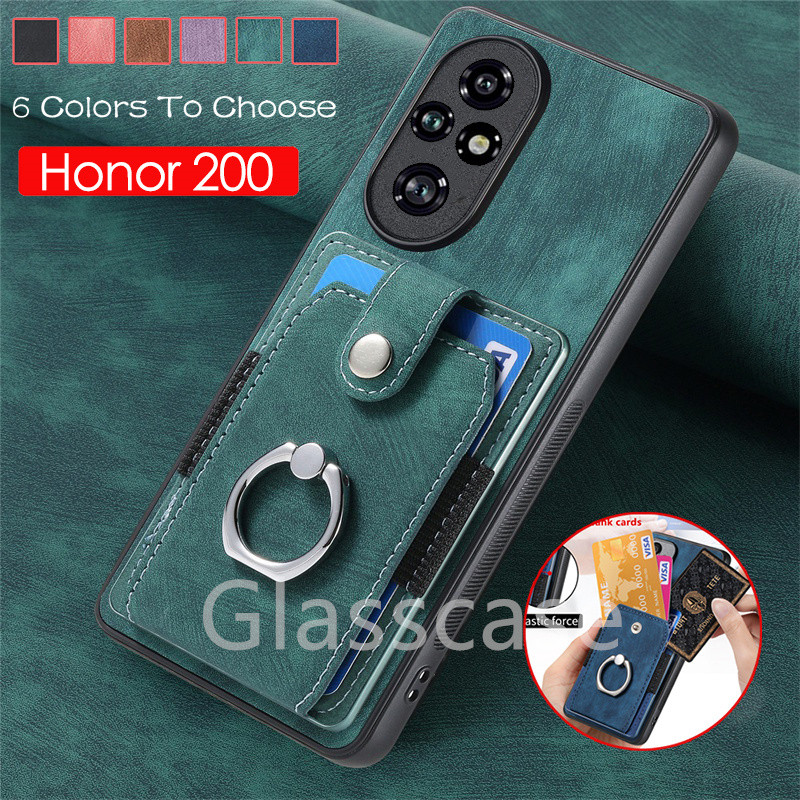 Honor 200 ProปลอกสําหรับHonor 200 pro lite 200pro 200lite Honor200pro Honor200liteหนังกระเป๋าสตางค์ช่องใส่การ์ดแหวนวงเล็บรถกันกระแทกป้องกันกลับกรณีปก