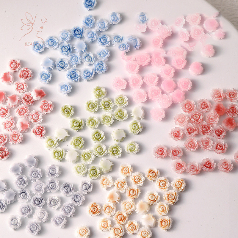 [maybeauty] 50 ชิ้น 6/8 มิลลิเมตร Aurora Camellia เล็บเครื่องประดับ 3D เรซิ่นดอกไม้ออกแบบเล็บหรูหรา Ch อุปกรณ์เสริม Rhinestone ตกแต่ง {TH}