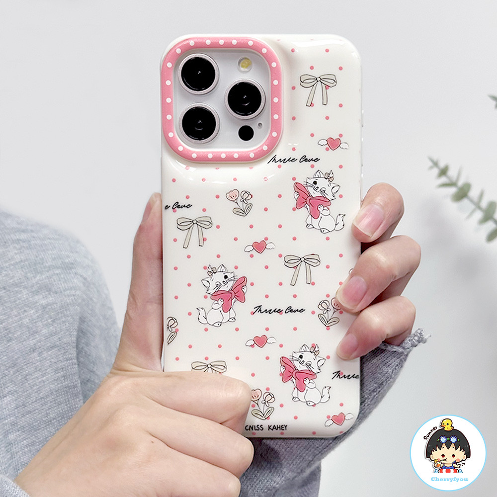 Insสีชมพูpka-dot Bowknotแมวเคสโทรศัพท์สําหรับIPhone 11 15 14 13 12 Pro Max X XR XS Max 15 14 Plusถุงลมนิรภัยป้องกันกันกระแทกSoft TPUปกหลัง