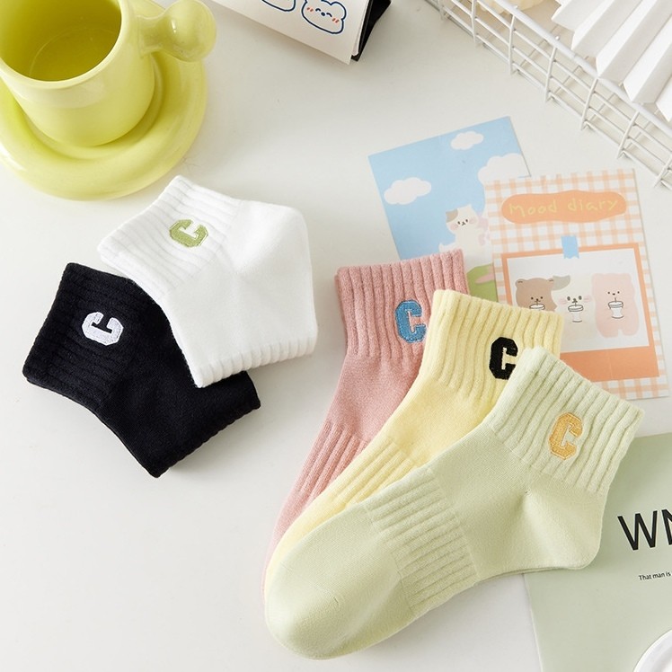 JH STORE ถุงเท้าข้อสั้น (5สี/10คู่) ถุงเท้าแฟชั่น เนื้อผ้านุ่ม   NO.B28