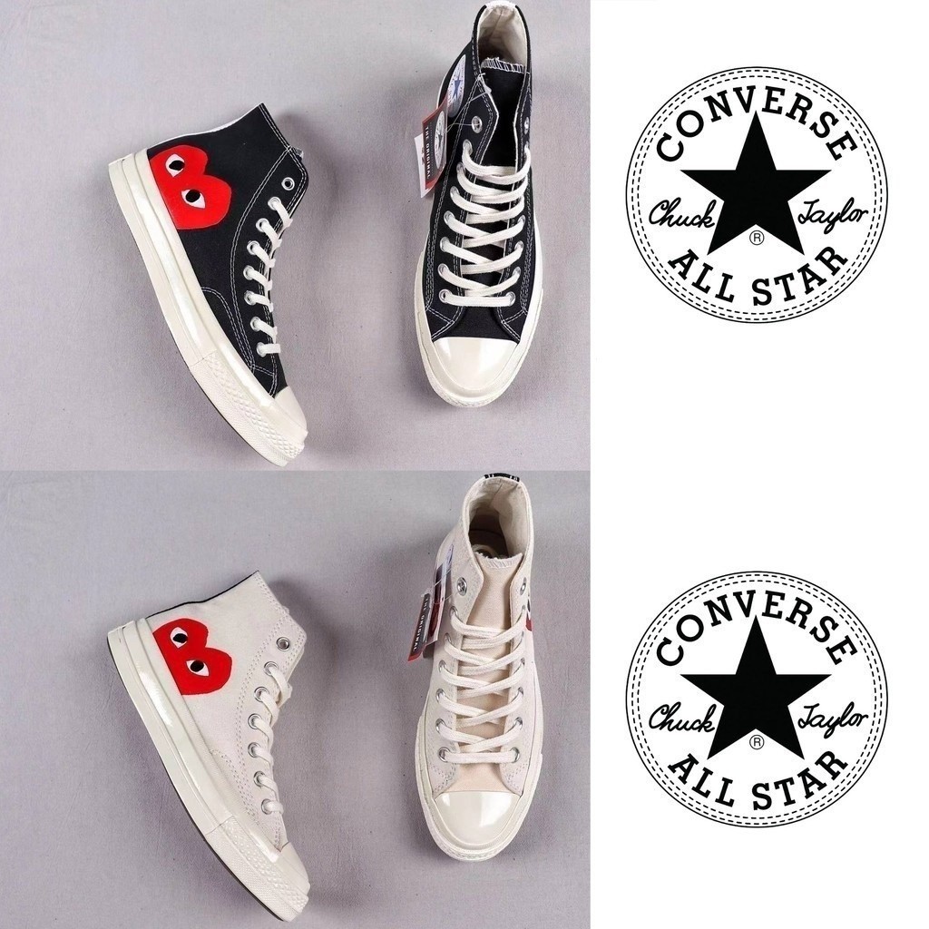 CDG Play x Converse Classic Original ของแท้เชือกรองเท้าผ้าใบนักเรียนพื้นยางรองเท้าผ้าใบ unisex ของขว