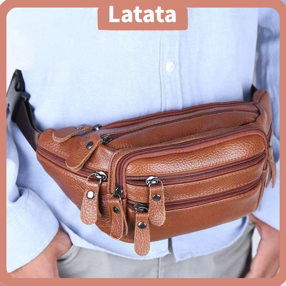 กระเป๋าคาดเอวผู้ชาย LATA, กระเป๋าใส่โทรศัพท์สําหรับเดินทางหลายชั้นหนัง PU, กระเป๋าคาดเอวความจุขนาดใหญ่ซิปกันน้ํา