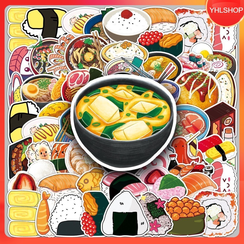 50ชิ้น สติกเกอร์ อาหารญี่ปุ่น ซูชิ Sushi Miso Onigiri Ramen Japanese Food Sticker พร้อมส่ง