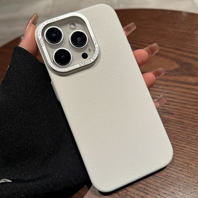 ขั้นสูงหนังลิ้นจี่กรอบโลหะเคสโทรศัพท์สําหรับiphone16 Pro MAX 15 14 13 12 11 Pro MAX IXS MAX XR XSกันกระแทกกล้องป้องกันฮาร์ดฝาครอบด้านหลัง