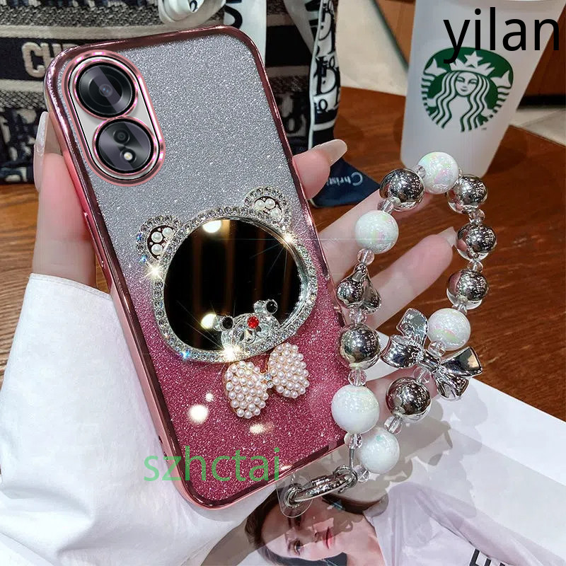 เคสโทรศัพท์ แวววาว Oppo A18 A38 A98 A17 A17K A58 A78 A77S A77 4G 5G A96 A95 A57 A76 A74 4G 5G 2022 กระจกแต่งหน้าหูหมีเพชรหรูหราพร้อมเชือกเส้นเล็ก เคส Oppo A18 A38 A98 A17 A17K A58 A78 A77S A77 4G 5G A96 A95 A57 A76 A74 4G 5G 2022