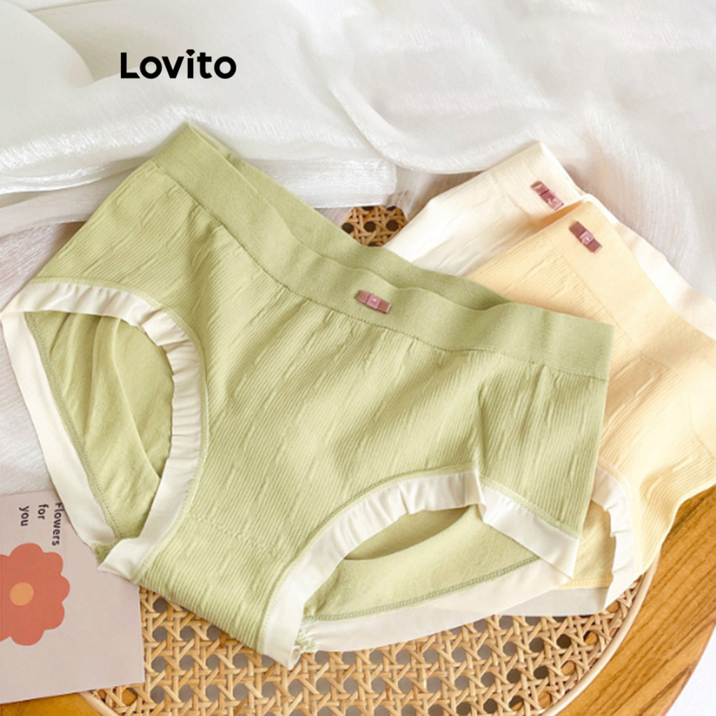 Lovito กางเกงชั้นในแบบสบาย ๆ โบว์ธรรมดาสำหรับผู้หญิง LNE77426