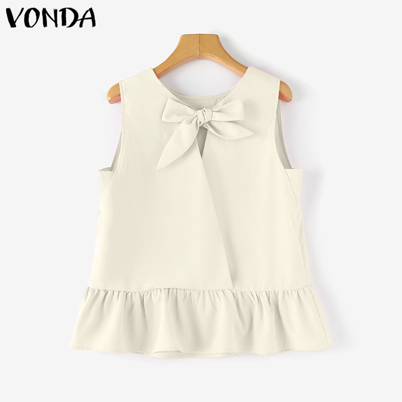 Vonda ผู้หญิงเกาหลีลําลองสีทึบฤดูร้อนแขนกุด