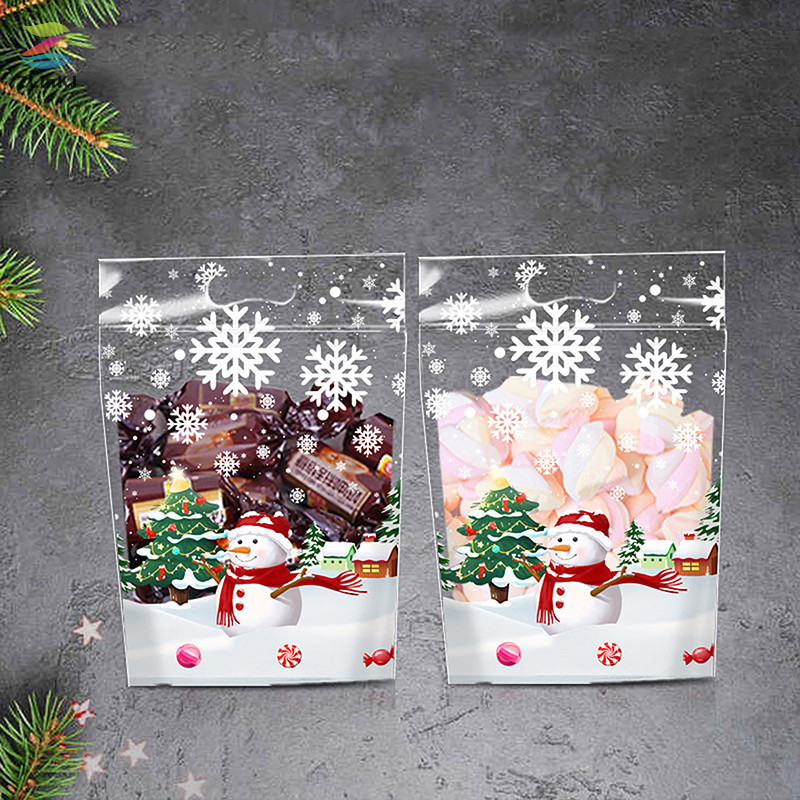 Zlinkj 50 ชิ้นคริสต์มาสน่ารัก Snowman ของขวัญพลาสติกถุงขนมคุกกี้เบเกอรี่ถุงบรรจุภัณฑ์ Merry ตกแต่งสําหรับปีใหม่ 2025 ใหม่