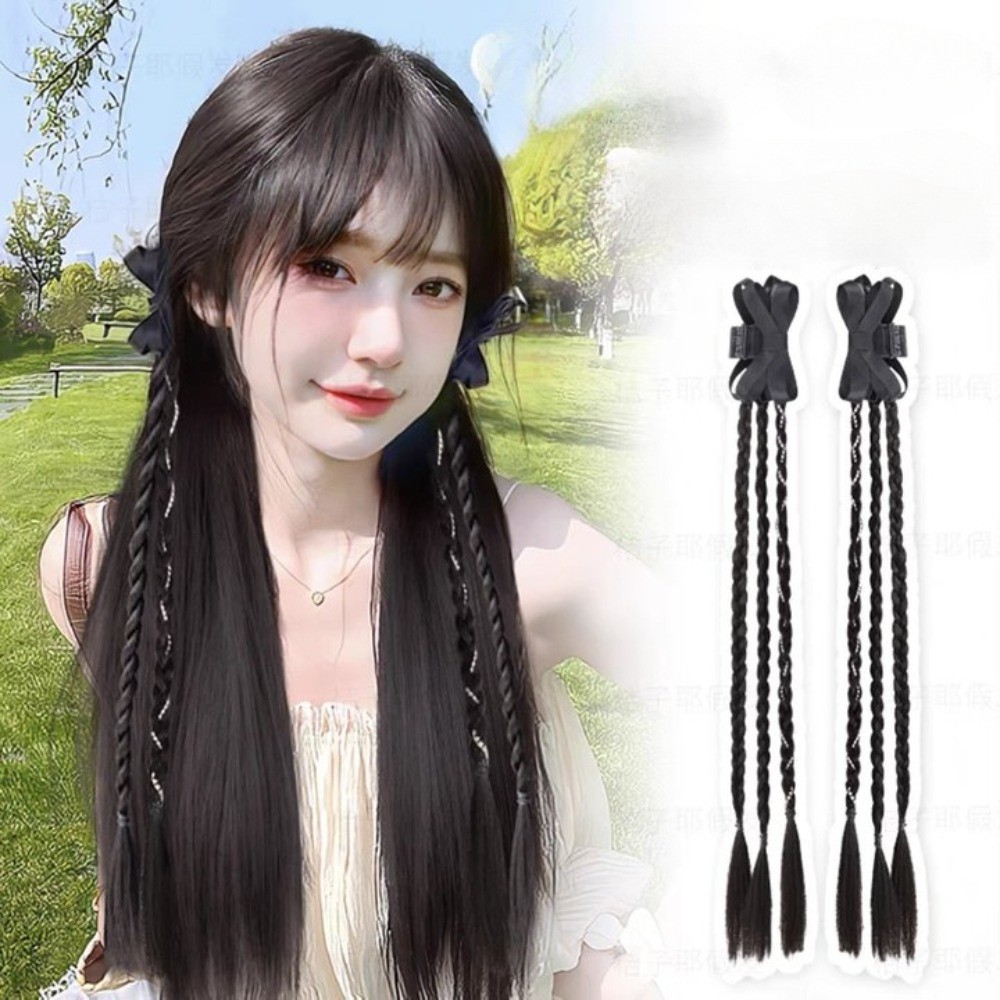 ผู้หญิง Bowknot Twisted คลิปถักวิกผมจําลองเจ้าหญิงคู่ผมหางม้าต่อผม