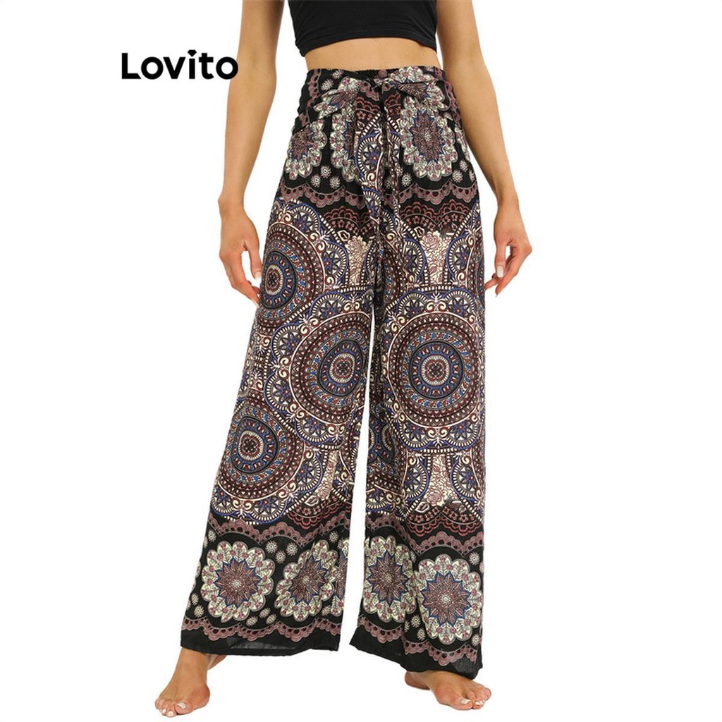 Lovito กางเกงลายดอกไม้ ดิทซี่ แบบสบาย ๆ สำหรับผู้หญิง LNM70186