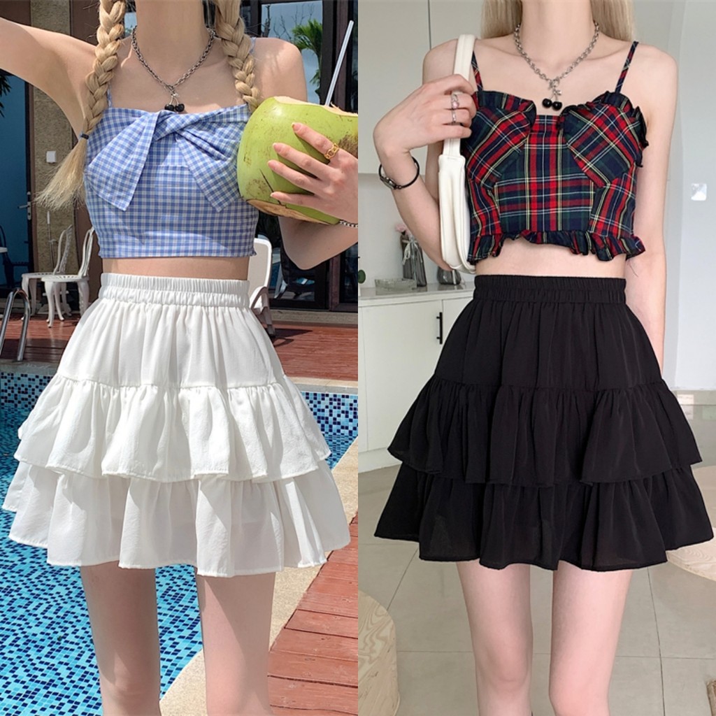 Bella Shop 🌻 กระโปรงจีบสีขาว💟💟กระโปรงฟูมีระบาย