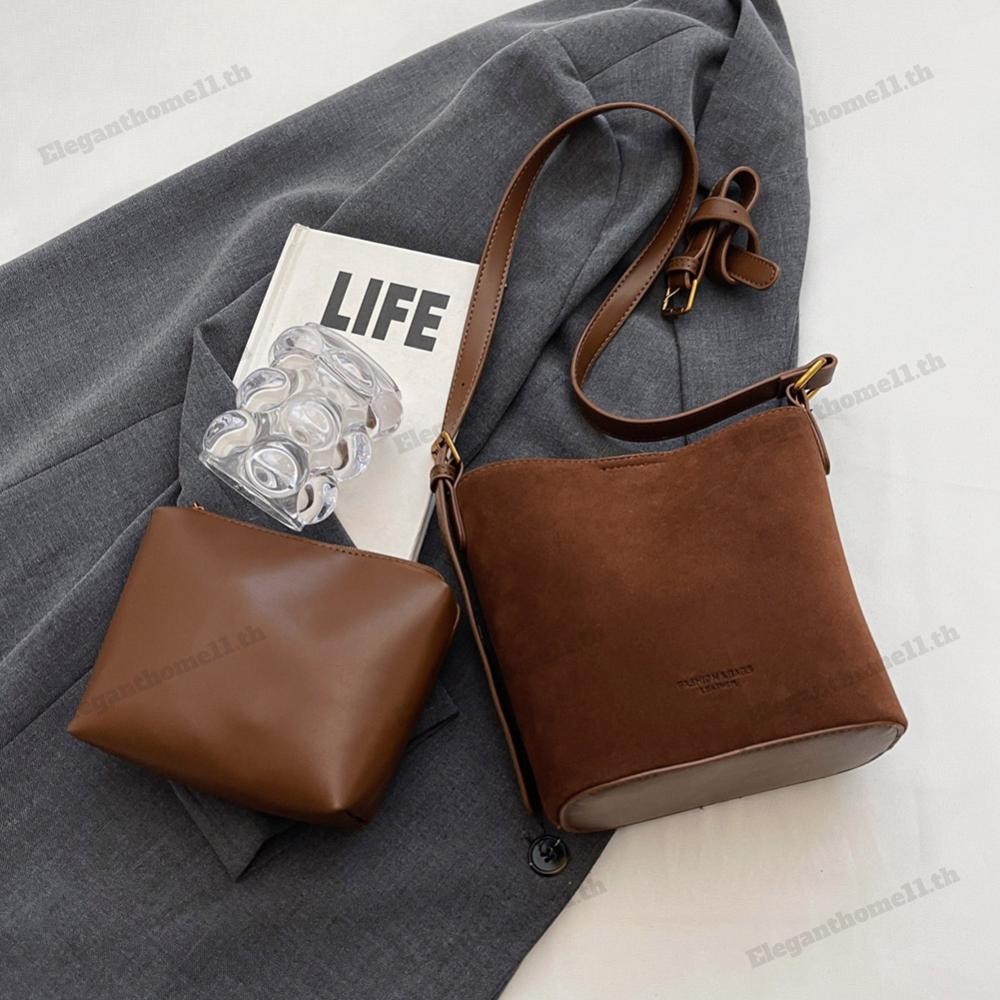 ผู้หญิงแฟชั่นกระเป๋าสะพายข้าง Casual Totes กระเป๋าถือ Vintage Faux Suede กระเป๋าสะพาย
