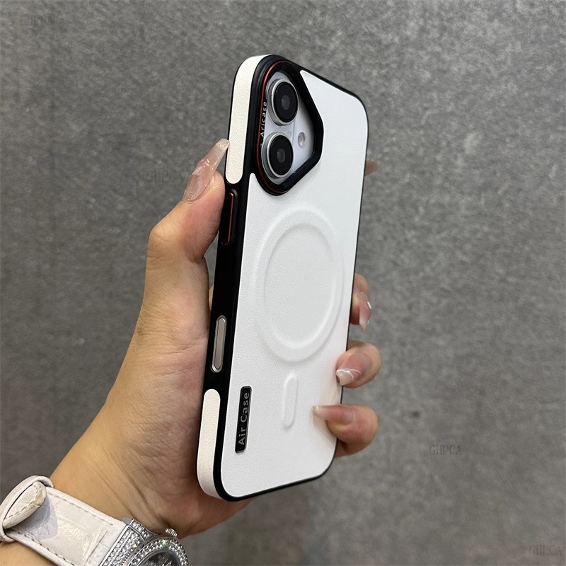 เหมาะสําหรับ Apple 16 เคสโทรศัพท์ Contrast สีหนังธรรมดาชุดแม่เหล็ก iPhone16promax สไตล์ใหม่ High-End Shock-resistant