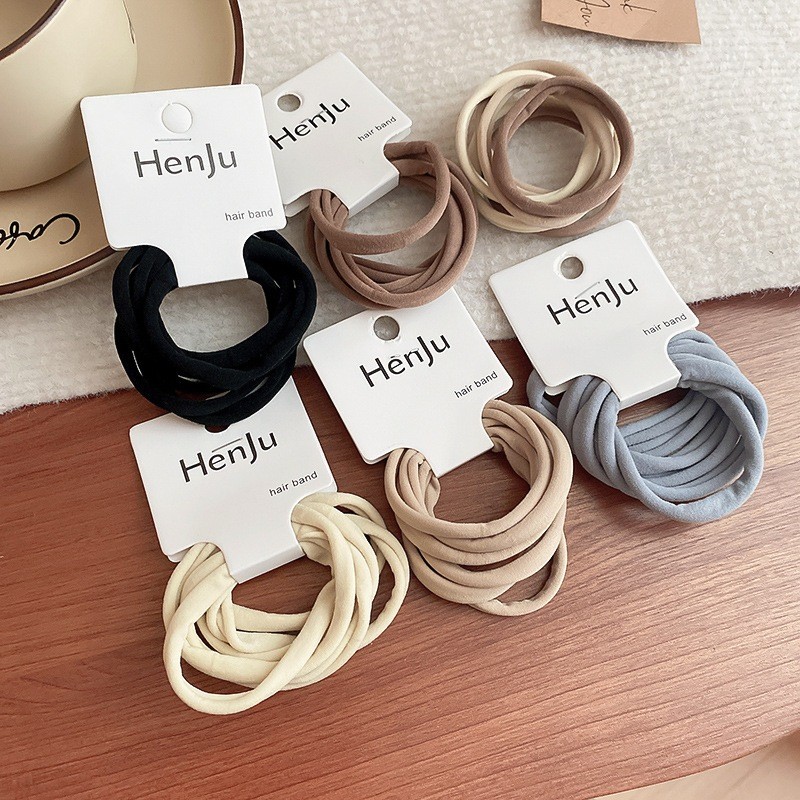 DREJEW เดรช 6ชิ้น ผ้าผสมสีผูกผมยืดหยุ่น แฟชั่นซอกเชือกผมทนทานที่เรียบง่ายและหลากหลายยางรัดผมหางม้าสูง