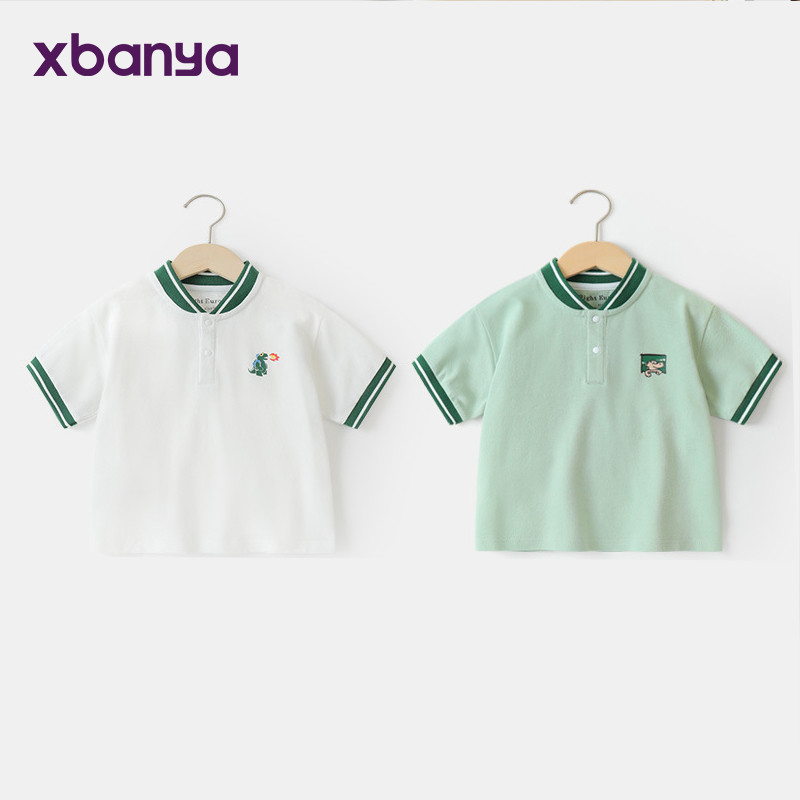 เด็กชายเบสบอลปกโปโลเสื้อแขนสั้นเสื้อยืดสไตล์ฤดูร้อนเด็กเสื้อผ้าเด็กทารก จุดต่ําสุด เสื้อด้านบน ยู14892