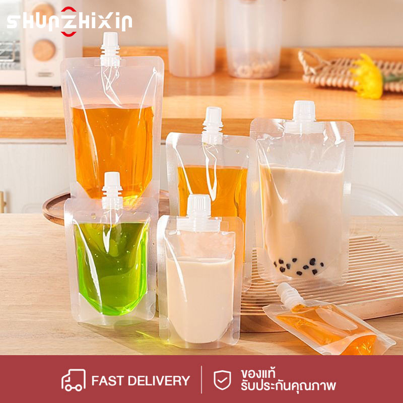 SZX 30//100/200/300/500ml ถุงพลาสติกใส ฝาเกลียว ตั้งได้ แพ็ค10ใบ ถุงใส่เจล ถุงฝาจุก ถุงใส่น้ำ ถุงใส่ของเหลว(แถมกรวย+เหย
