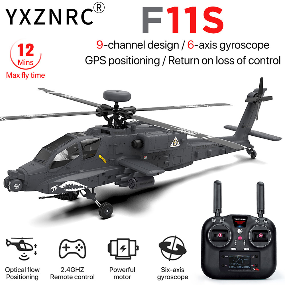 ​Yxznrc F11S RC เฮลิคอปเตอร์ YuXiang AH-64D Apache 2.4G 6 แกน Gyro 9CH GPS 1:32 รีโมทคอนโทรลเฮลิคอปเตอร์รุ่น