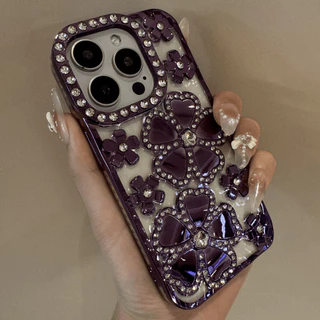 หรูหราชุบแฟลชเพชรดอกไม้ซิลิโคนเคสโทรศัพท์สําหรับ ไอโฟน16 15 14 13 12 11 มือโปร สูงสุด ปลอก กรอบรูปกันกระแทกเพชร-ป้องกันนิ่มฝาหลัง