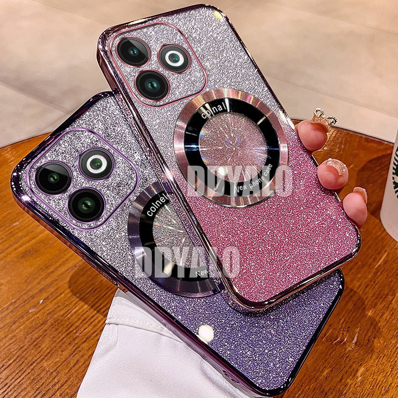 ปลอกสําหรับ infinix smart 8 hot 40i Plating Glitter เคสโทรศัพท์ใสพร้อมเลนส์ดูดที่แข็งแกร่งและป้องกันการตกสําหรับครอบคลุมเต็มรูปแบบ Soft Cover