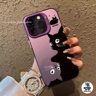 เคสไอโฟน11 สีดำหรูหราซิลิโคนแข็งกรณีโทรศัพท์ แมวสีดำแมวสีขาว For IPhone 13 12 7Plus 14 15 11 Pro MAX 8 7 6 Plus X XR XS