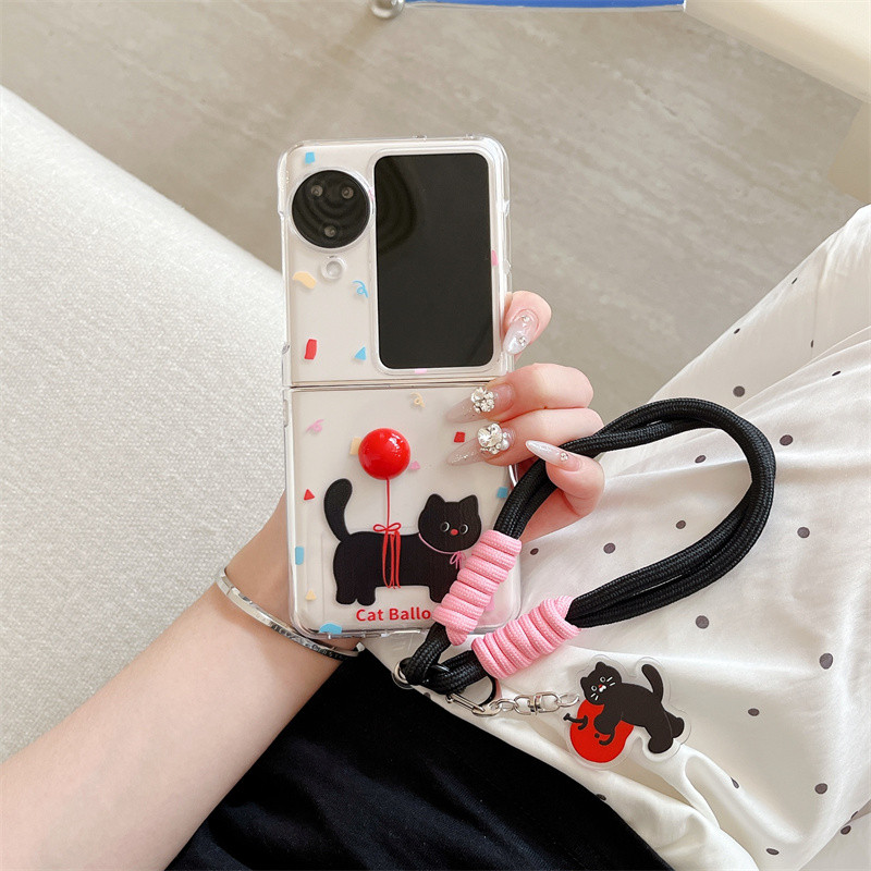 น่ารัก Black Cat Ball Clear Case OPPO Find N3 N2 Flip รูปที่ 2