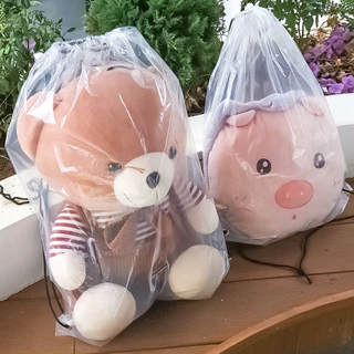3ชิ้นความจุขนาดใหญ่ถุงเก็บ-ผ้าฝ้ายตุ๊กตาถุงแสดงโปร่งใส-หนากันฝุ่นกันน้ํา-ของเล่นตุ๊กตา เชือกรูด กระเป๋า-การ์ตูนตุ๊กตาออกนอกบ้านถุงป้