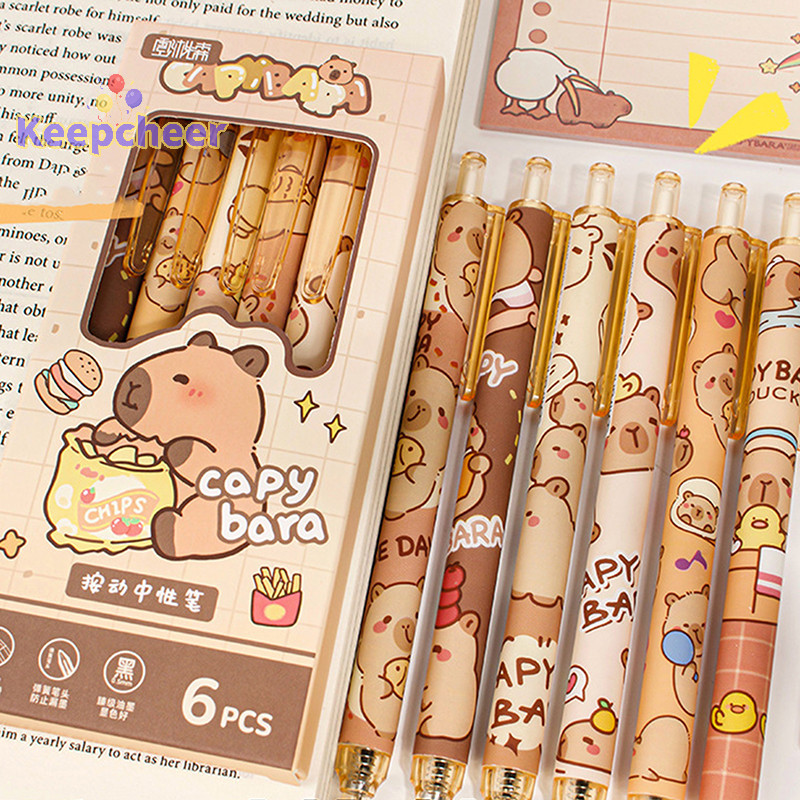 [Keepcheer] 6 ชิ้นน่ารัก Capybara ปากกาเจล Kawaii ชุดปากกา Quick-Drying Blue Erasable ปากกาสํานักงานอุปกรณ์การเรียน Kawaii ความงามเครื่องเขียน [ใหม่]