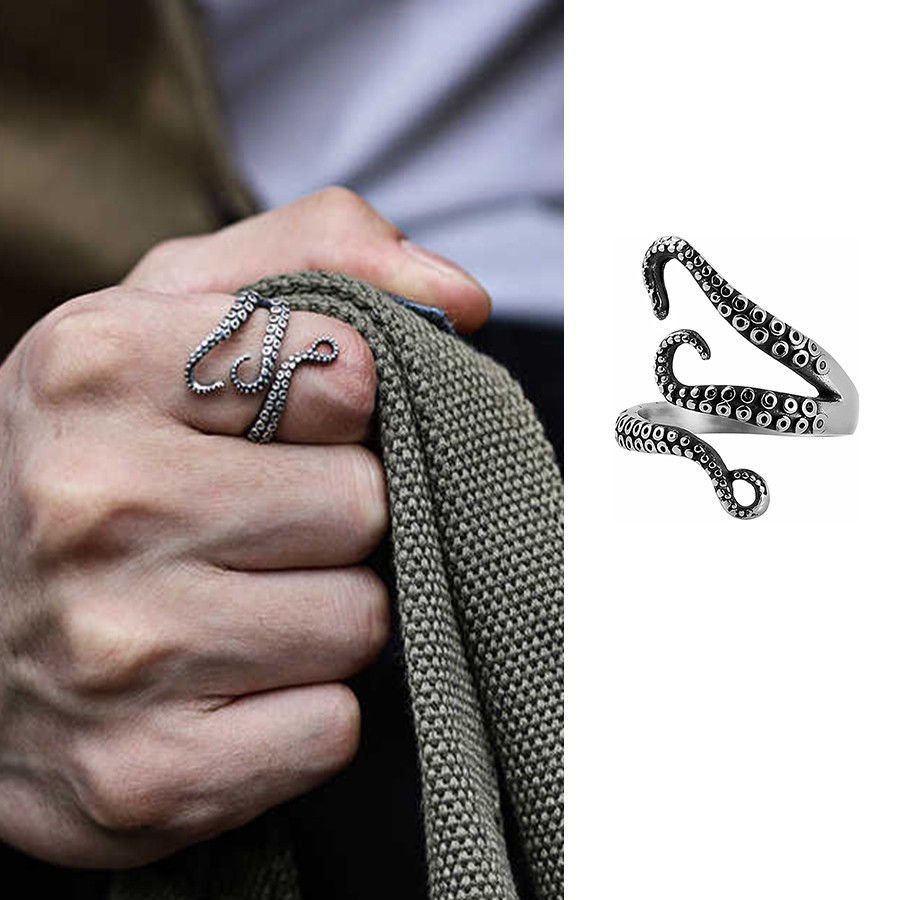 Creative Gothic Octopus Tentacle แหวน Vintage Punk เปิดแหวนปรับเครื่องประดับแฟชั่น
