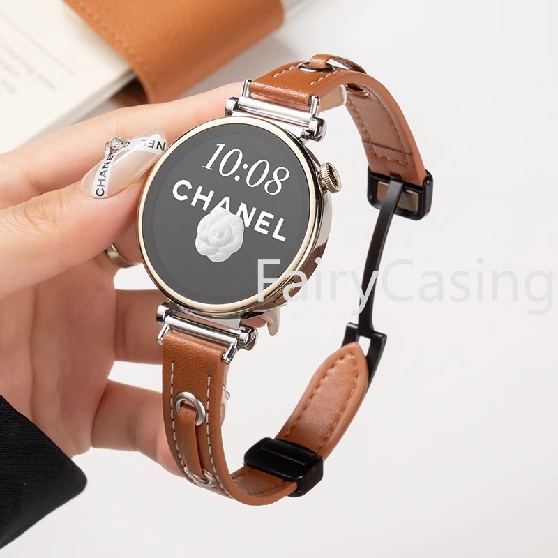 20 มม.22 มม.สายหนังแบบบางสําหรับ Samsung Galaxy Watch 7 6 5/5 Pro 4 3 Classic Active 2 40 44 มม.กีฬาสร้อยข้อมือแม่เหล็ก Band