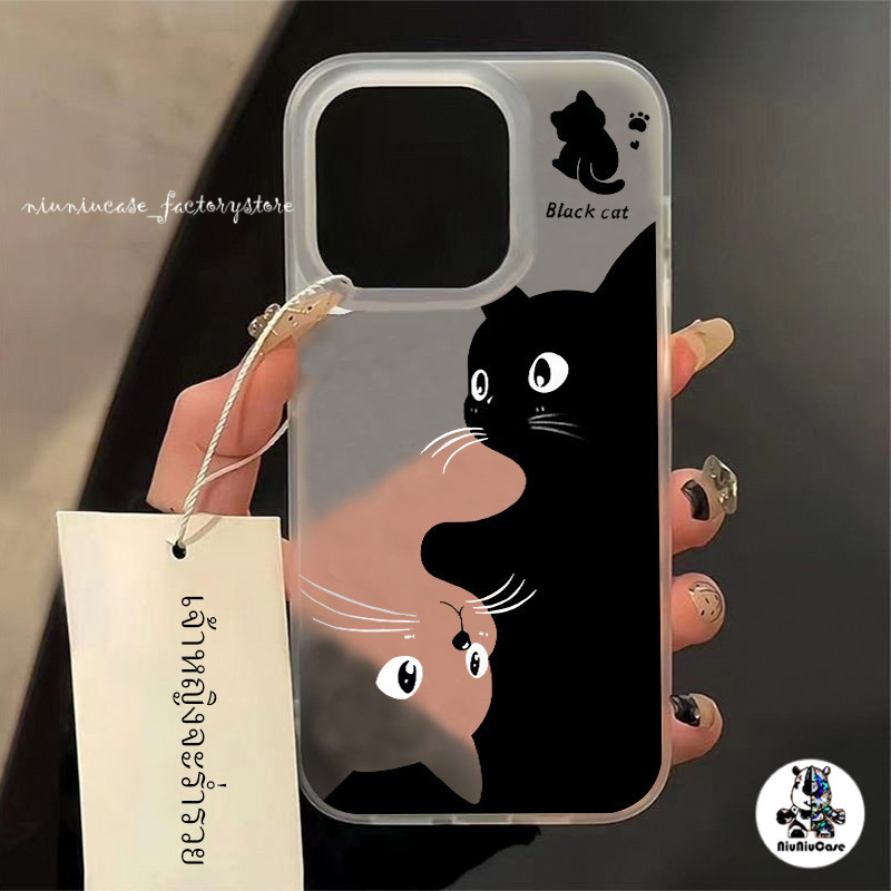 ส่งจากไทย เคสไอโฟน11 เคสโทรศัพท์ Black Cat Matte Case For iPhone 11 12 13 14 15 Pro Max X XS 7P 8P 14Plus XR เคส