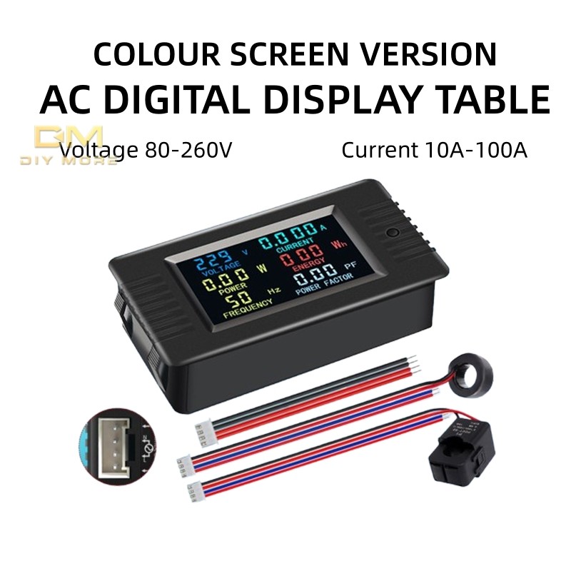 Diymore PZEM-020/022VH AC 80 ~ 260V หน้าจอสี Multi-function AC Digital Power Tester แรงดันไฟฟ้าและ C