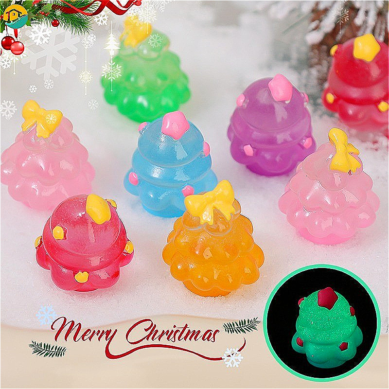 ต้นสนขนาดเล็กคริสต์มาส DIY ตกแต่งหลายสีตกแต่งต้นคริสต์มาสส่องสว่างเรซิ่นหัตถกรรมเดสก์ท็อปของเล่นส่องสว่าง