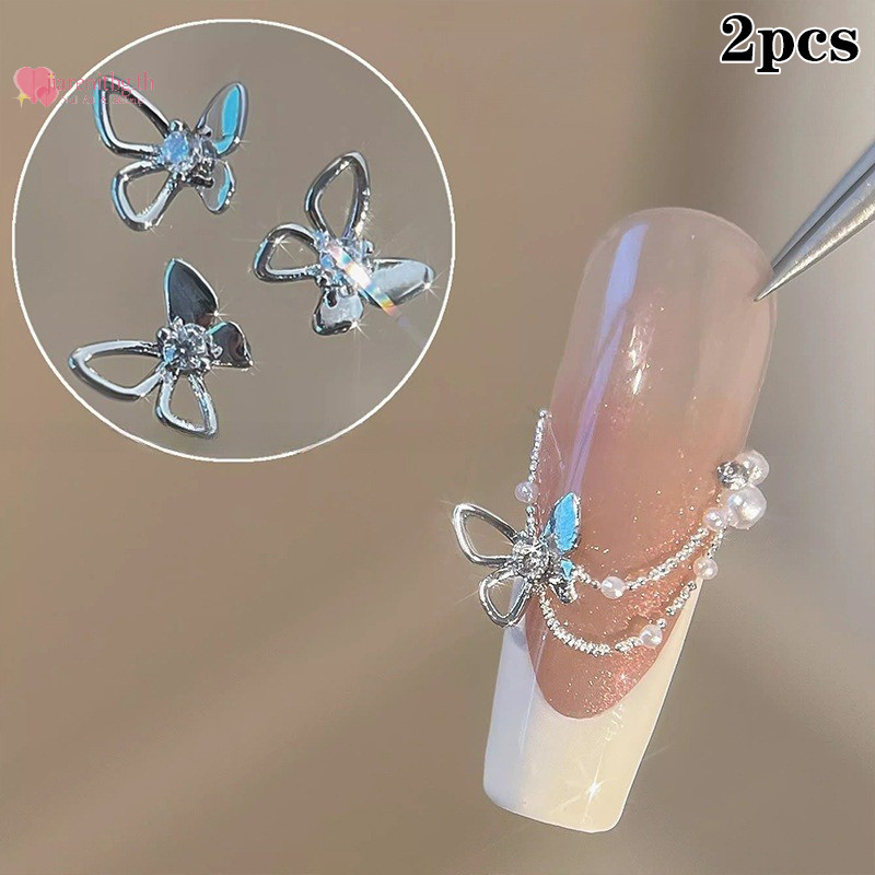 Renbg 2PCS 3D ผีเสื้อเล็บอุปกรณ์เสริมZirconประกายเพชรMini Embellishmentตกแต่งเล็บเล็บผีเสื้อเจาะTH