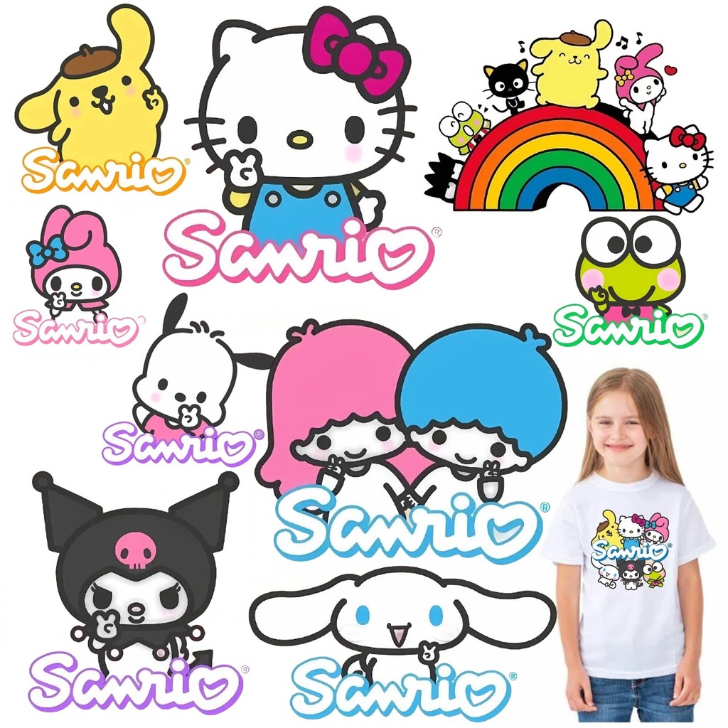 SANRIO ซานริโอ ชุดน่ารักพิมพ์สติกเกอร์ถ่ายเทความร้อนล้างทําความสะอาดได้ ทําเอง สติกเกอร์ผ้าตกแต่ง