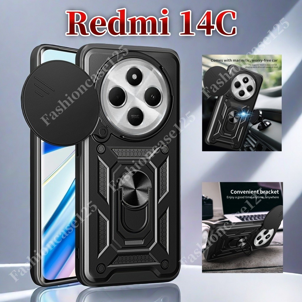 Redmi14c 4G 2024 เกราะกันกระแทกสําหรับXiaomi Redmi 14C Redmi14C 4G 14 C 2024 Pushดึงกล้องปกป้องเคสโทรศัพท์แม่เหล็กผู้ถือแหวนกันกระแทกปกหลัง