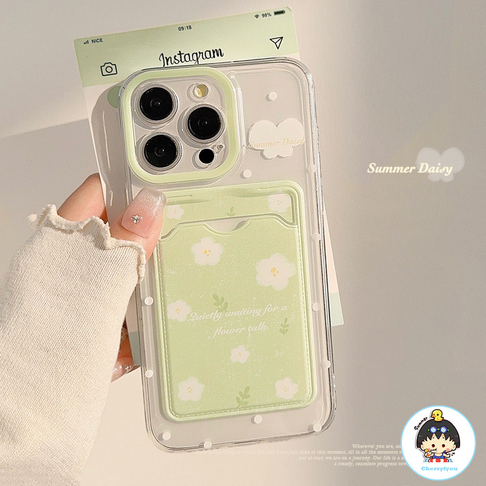 ฤดูร้อนดอกไม้สดผู้ถือบัตรเคสโทรศัพท์สําหรับiphone 16 15 14 13 12 11 Pro Max X XR 8 7 Plusรวมทุกอย่างกันกระแทกSoft TPUปกหลัง