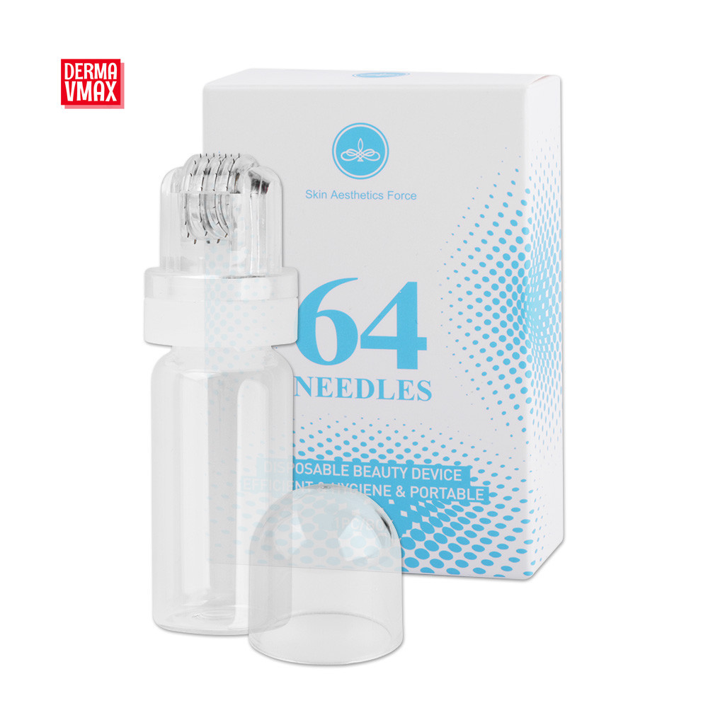 Hydra Roller HR64 Titanium Alloy Aqua Gold Serum Applicator 64pins พร้อม Ampoule 10ml การออกแบบต่อต้