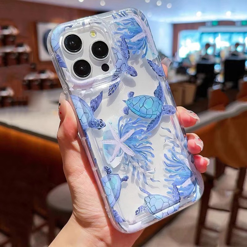 SAMSUNG สําหรับsamsung S23 S24 Ultra S23 FE S22 S21 A35 A15 A55 A54 A53 A52 A32 A13 A34 A51 4G 5Gแฟชั่นที่มีสีสันMarine Lifeเต่าAnti-Fallโปร่งใสฝาครอบซิลิคอนนุ่ม