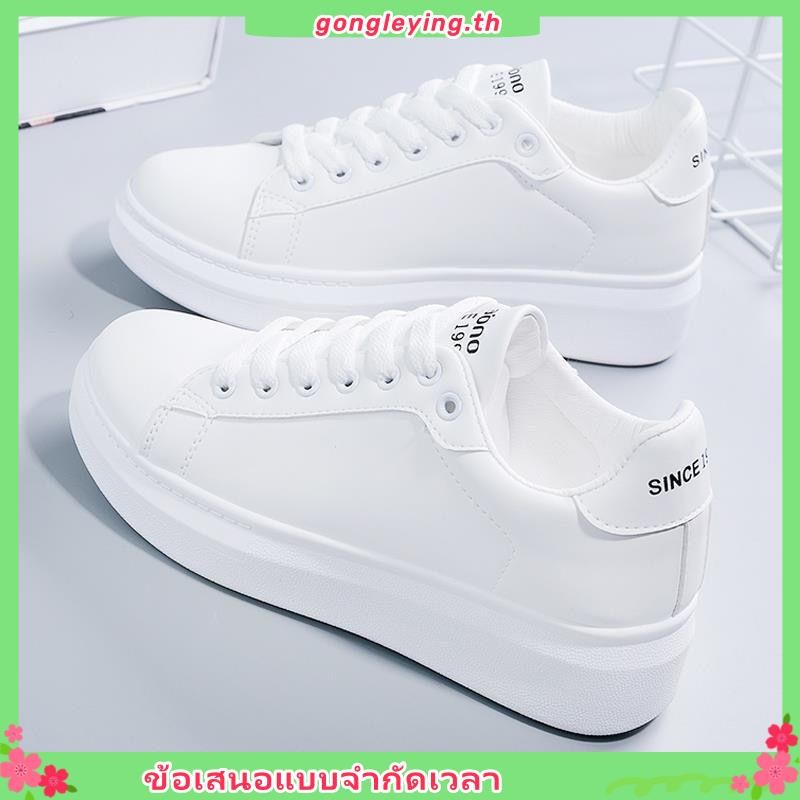 รองเท้าผ้าใบลําลอง ส้นแบน กันลื่น ทนต่อการสึกหรอ สีขาว แบบเรียบง่าย แฟชั่นคลาสสิก สําหรับสตรี และนักเรียน