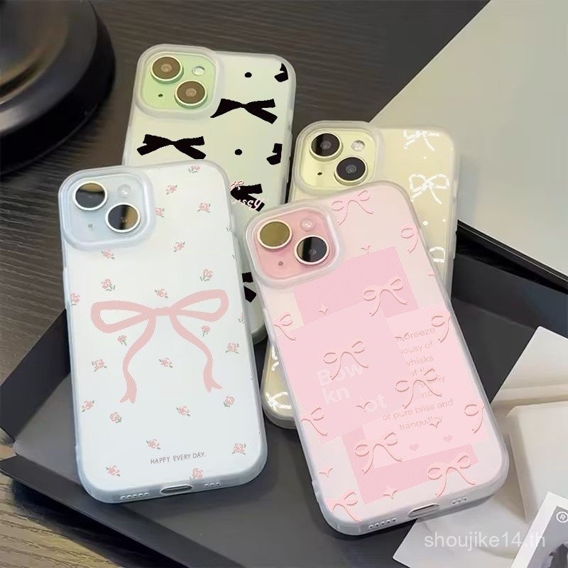 Retro ดอกไม้โรแมนติกน่ารักการ์ตูนโบว์ป้ายภาษาอังกฤษสำหรับ iPhone 15 12 14 13 11 PRO MAX 7plus XR XS MAX X 6 7 8 6S PLUS SE 2020 Luxury Big Hole Frosted Soft Case