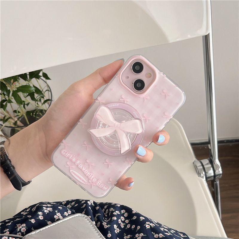 สีชมพูกุทัณฑ์สำหรับสาวๆเคสโทรศัพท์มือถือไอโฟนแม่เหล็กขาตั้ง iPhone Case iPhone 11 Case iPhone 13 Case iPhone 15 PRO MAX Case