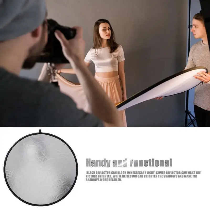30cm/60cm/80cm/110cm Photography Sliver & White 2 in 1 Reflector Photo Studio Light Diffuser Multi-Disc with Bag - รูปที่ 4