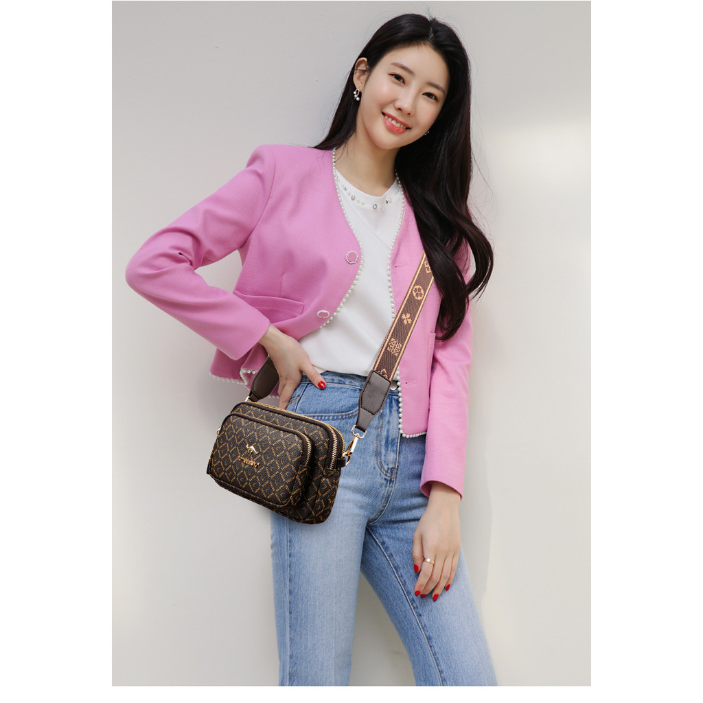 High-end Feeling PU หนัง Messenger กระเป๋า Casual Commuter กระเป๋าสะพายความจุขนาดใหญ่ Retro พิมพ์ไหล่กระเป๋าแฟชั่น All-Match