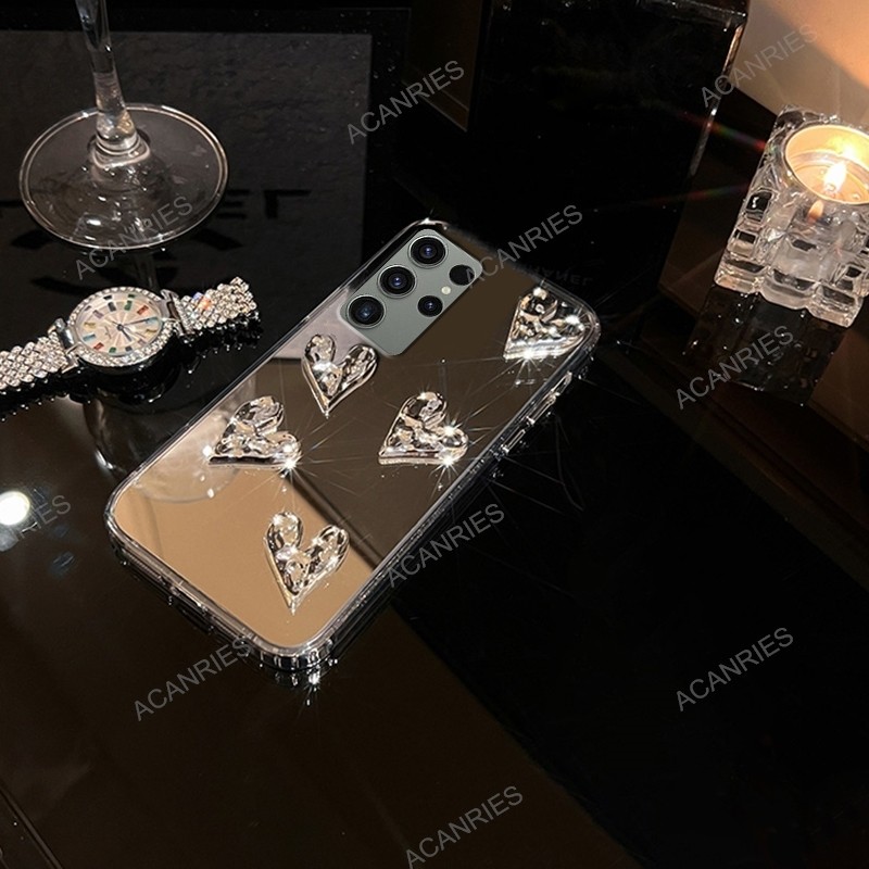 Glitter น่ารัก 3D Love Heart กระจกซิลิโคนสําหรับ Samsung Galaxy S24 Ultra 5G S23 FE S22 Plus S21 + S20 S10 ฝาครอบ S 24 23 22 - รูปที่ 7