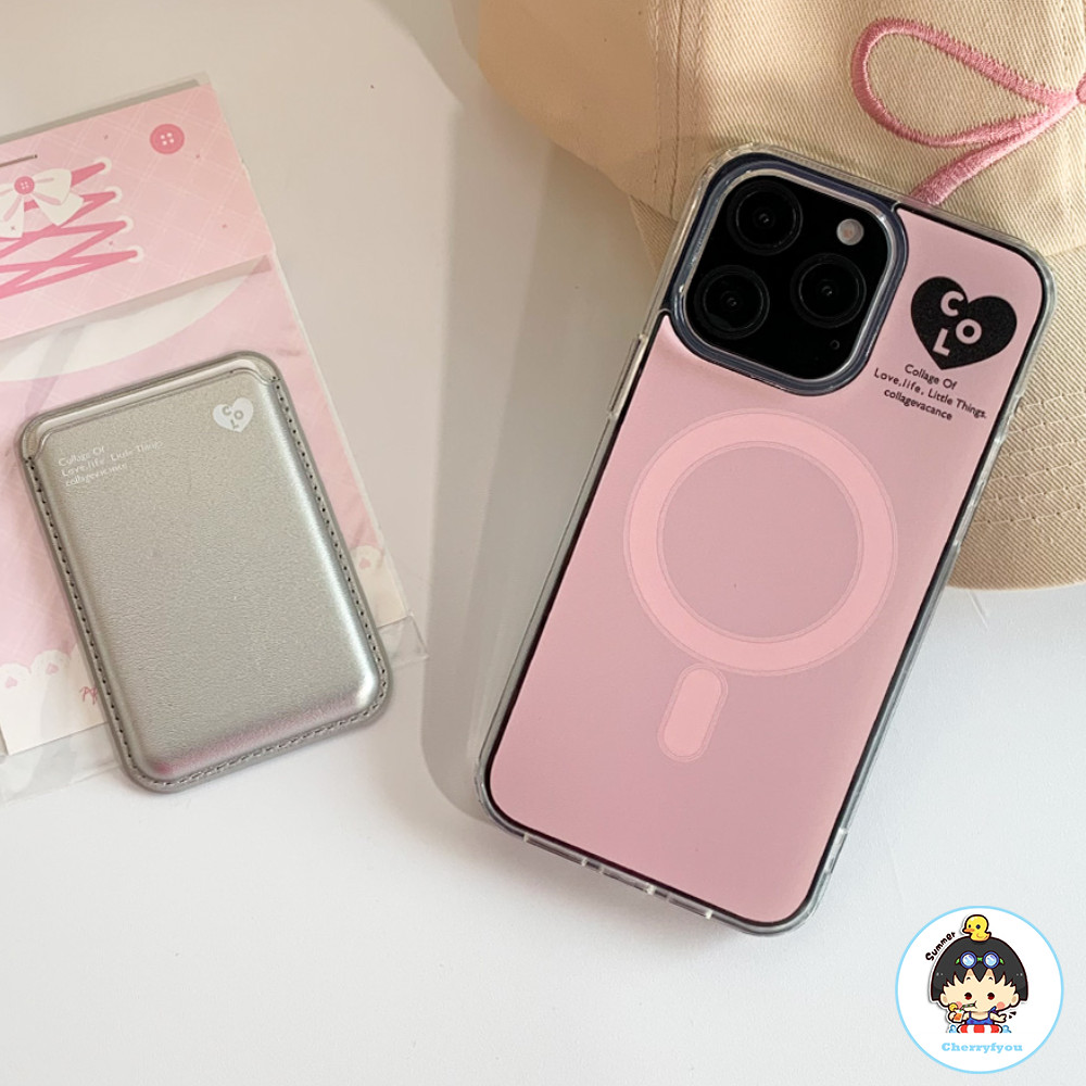 Insเกาหลีสีชมพูhollow Love Heartแม่เหล็กกระเป๋าเคสโทรศัพท์สําหรับIPhone 11 15 14 13 12 Pro Max X XR 8 7 Plusกันกระแทกไร้สายชาร์จปกหลัง