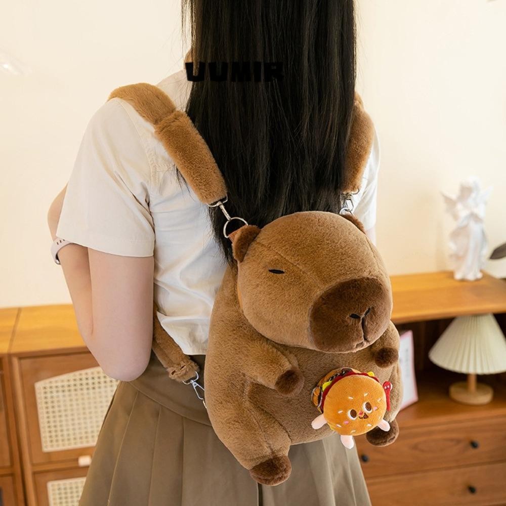 กระเป๋าเป้สะพายหลังตุ๊กตา คาปิบาระ, หรูหราความจุขนาดใหญ่สัตว์รูปแบบกระเป๋า,ที่มีคุณภาพสูงการ์ตูนน่ารักความเรียบง่ายมีขนดก คาปิบาระ พลิกกระเป๋าผู้หญิง